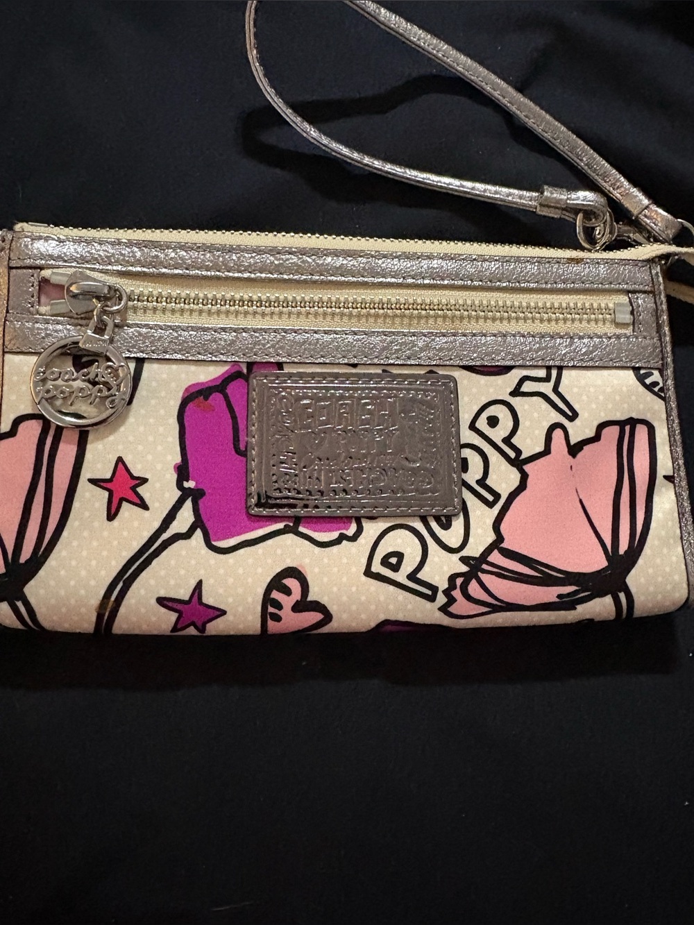 Coach New Poppy petal wristlet/zip with silver trim